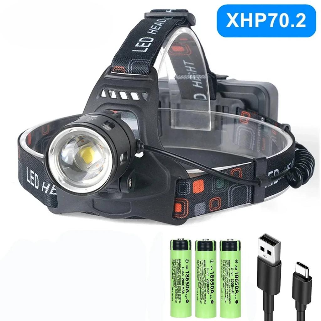 Rechargeable XHP70.2/XHP50 LED Headlamp Waterproof Head Light Fishing Searching Camping Headtorch Zoom Lantern Use 18650 Battery