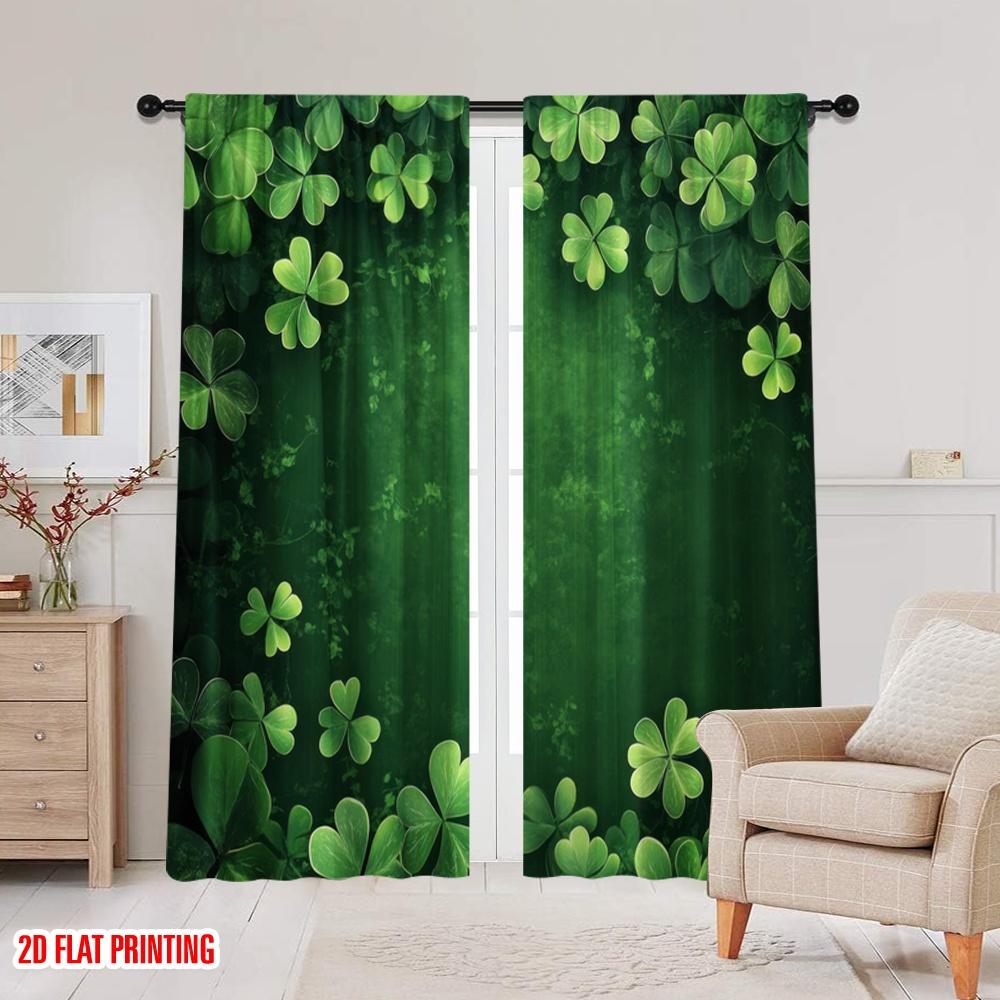 2pcs,2D Plane Printing Minimalist Curtains Clover Canvas Polyester Easy Install (without Rod) Art Deco Festive for Living Room,