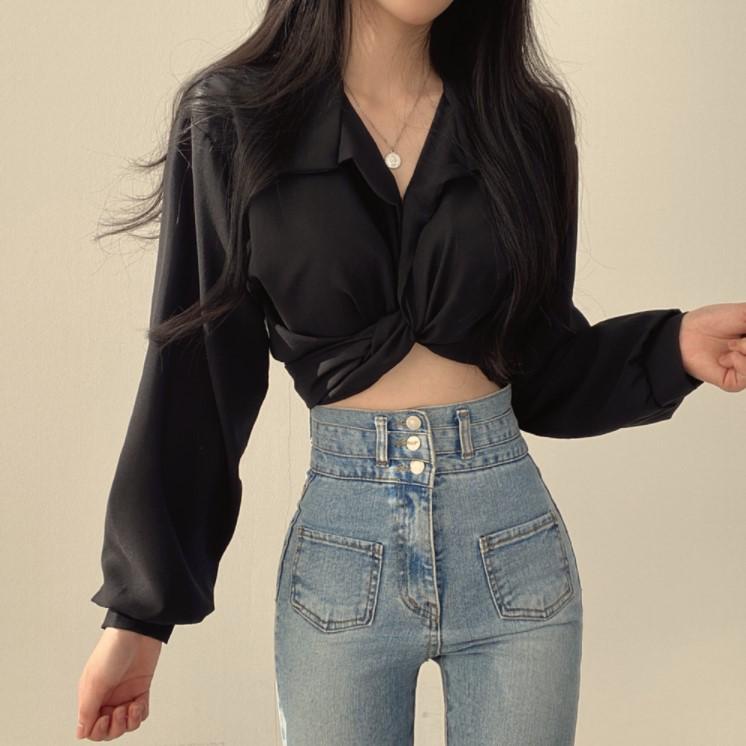 

Корейский кроп-топ с галстуком-бабочкой для женщин XL чёрный