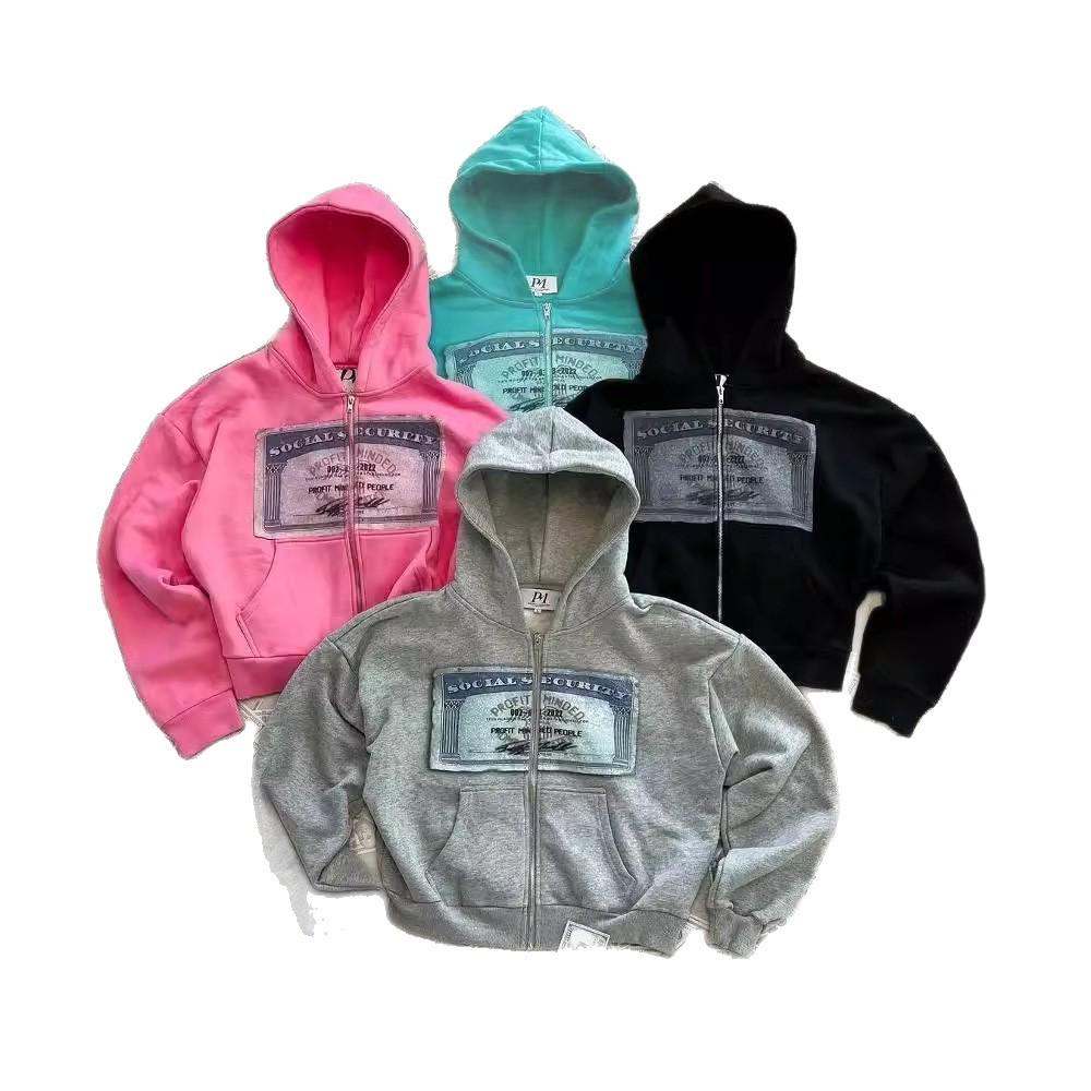 Amerikansk Street Style Dragkedja Huvtröja Jacka - Trendig, Avslappnad och Mångsidig Sportkläder
