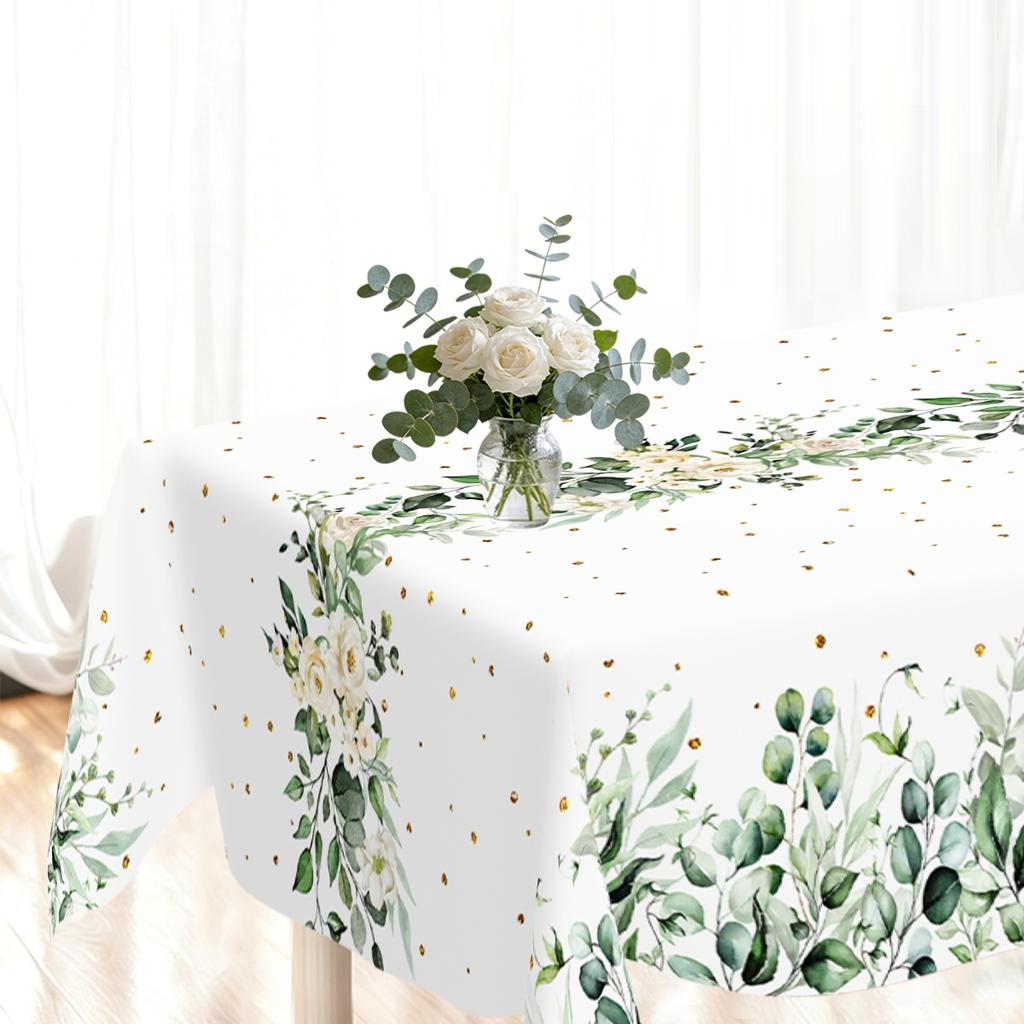 183x137cm Eucalyptus Leaves Disposable Tablecloth Sage Green Plastic Table Cover for Summer Spring Birthday Party Table Decor