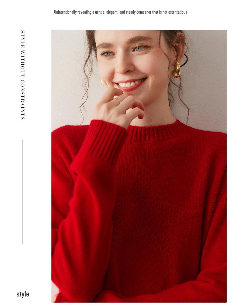 Women's Cashmere Round Neck Double Ply Thick Sweater - Solid Color, Loose Fit for Autumn & Winter