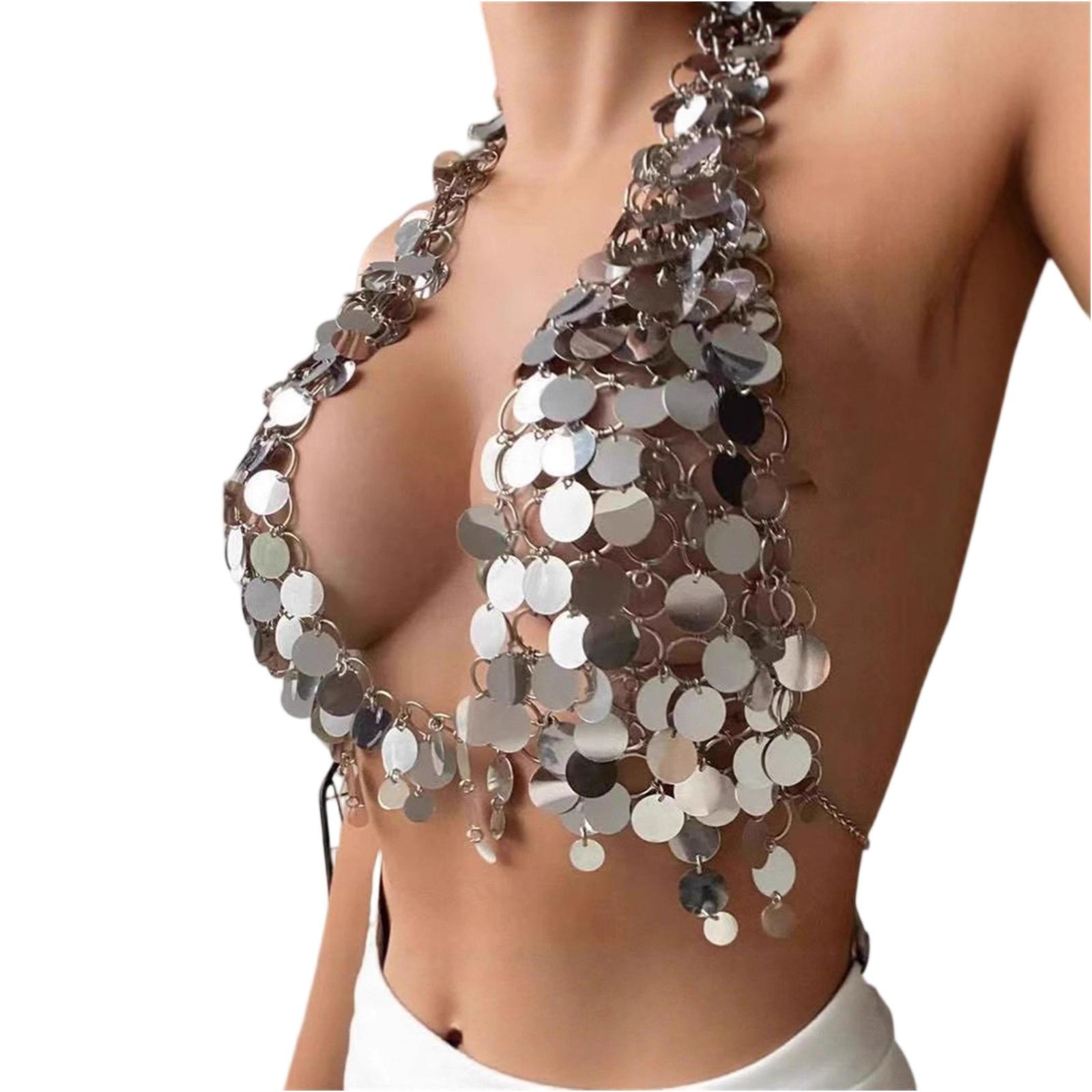 

Женский круглый топ-жилет с пайетками, жилет без бретелей, корсет, нагрудная цепочка, цепочка для тела One Size