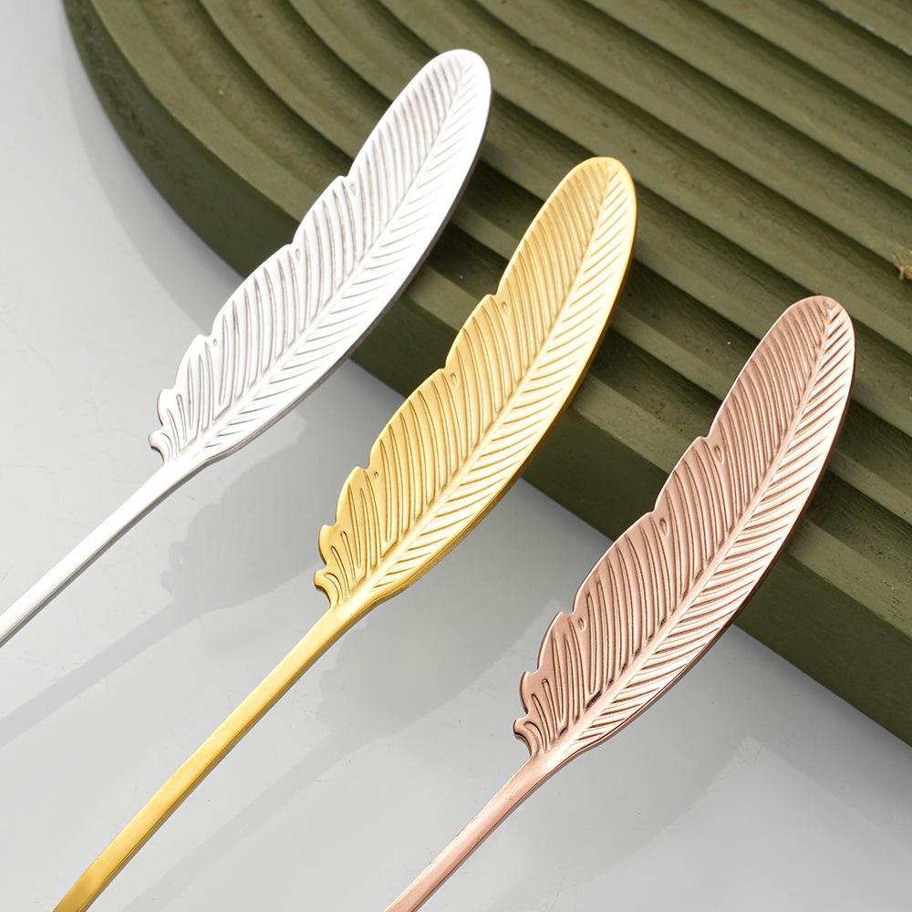 Feather‑Shaped Spoon Fork, 304 Stainless Steel Coffee Stirring Spoon Creative Dessert Gift Utensil