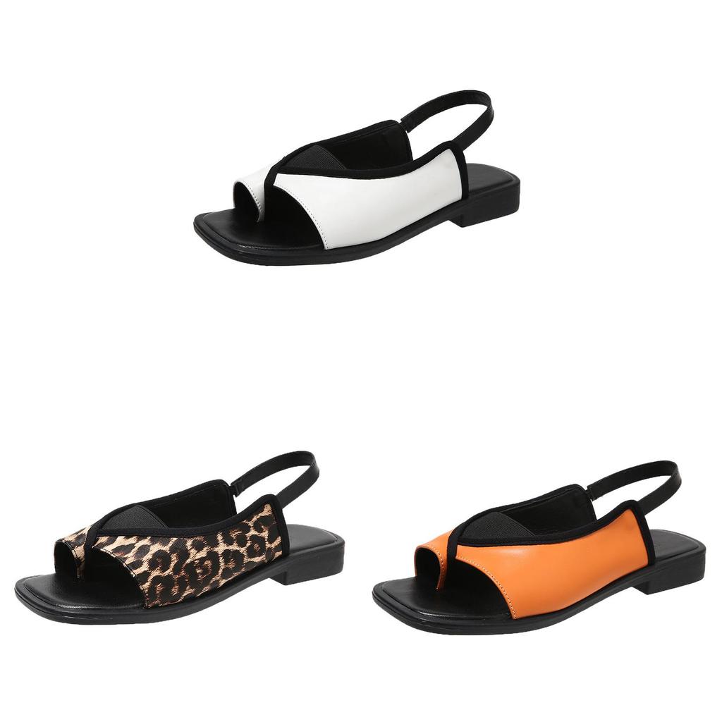 Leopard Print Flat Sandals For Women Summer Fashion With Elastic Strap For Casual Wear