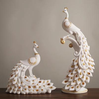 Ceramic Ornament Artificial Animal Sculpture Peacock Golden Bird Phoenix Decorative Figurines Home Decoration Accessories