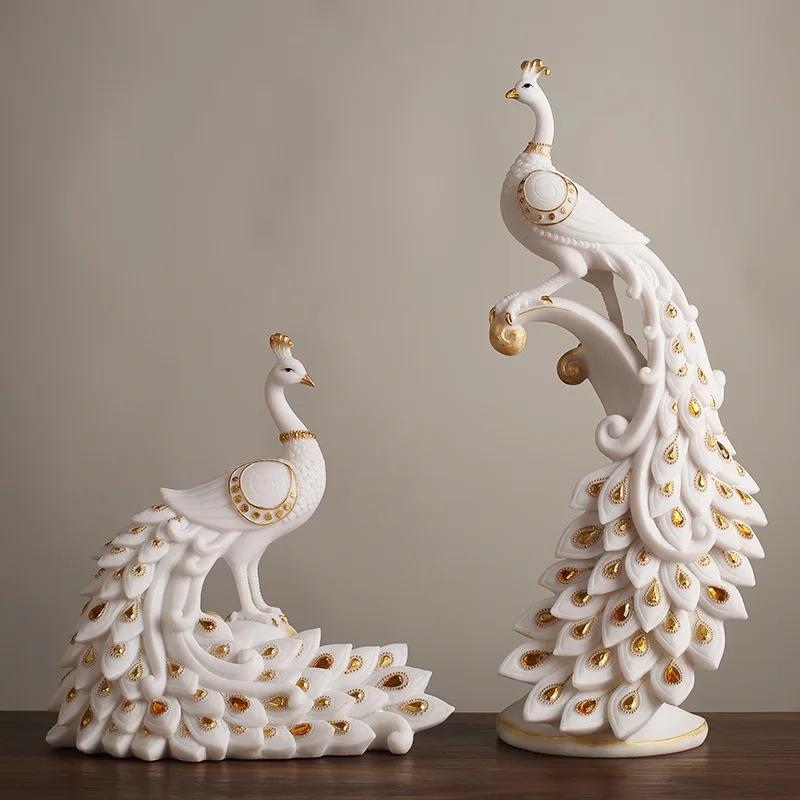 Ceramic Ornament Artificial Animal Sculpture Peacock Golden Bird Phoenix Decorative Figurines Home Decoration Accessories