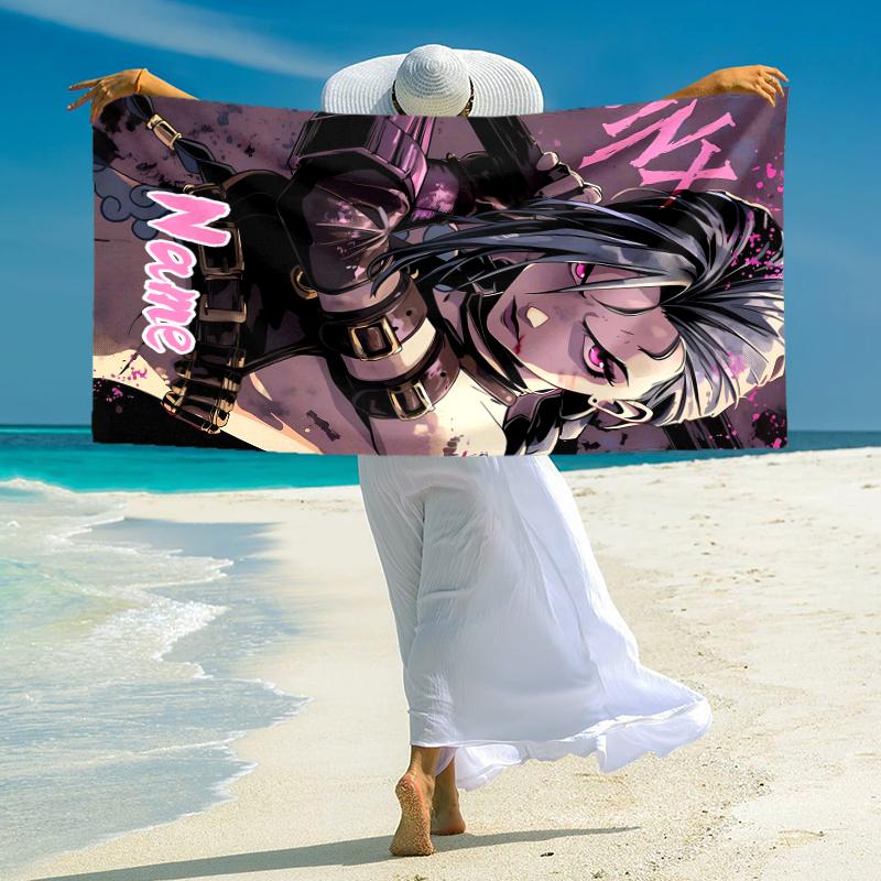 Personalized "Jinx: Power Dark" Beach Towel Microfiber Beach Towel Thin Absorbent for Beach Swimming Yoga Bath Sports. 0910245