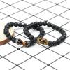 Double-Sided Crown Elastic Bracelet with Volcanic Lava Stone Beads, 10mm