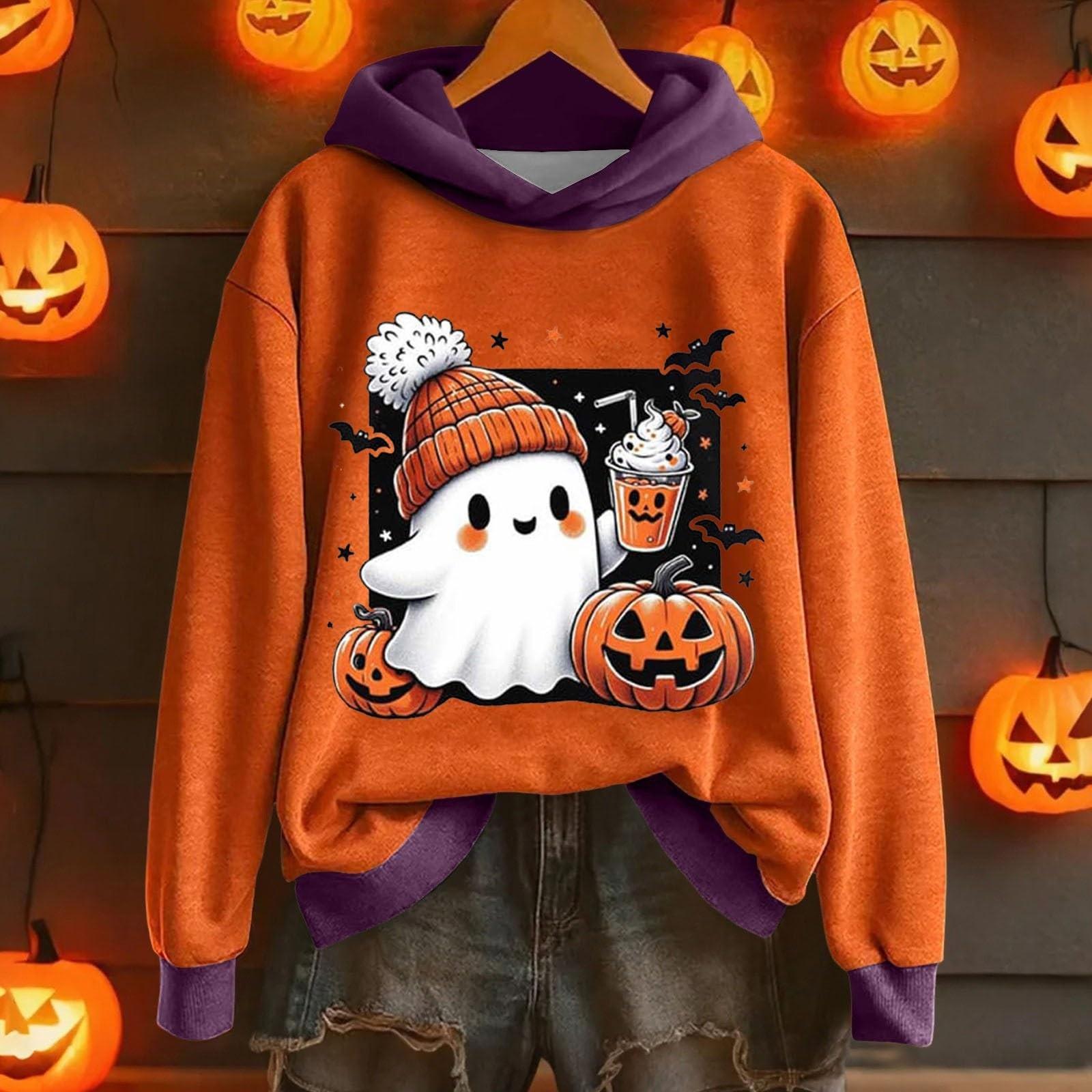 

Женская повседневная и модная толстовка с капюшоном с длинными рукавами и принтом на Хэллоуин, теплая рубашка, свободная и удобная толстовка XXXL