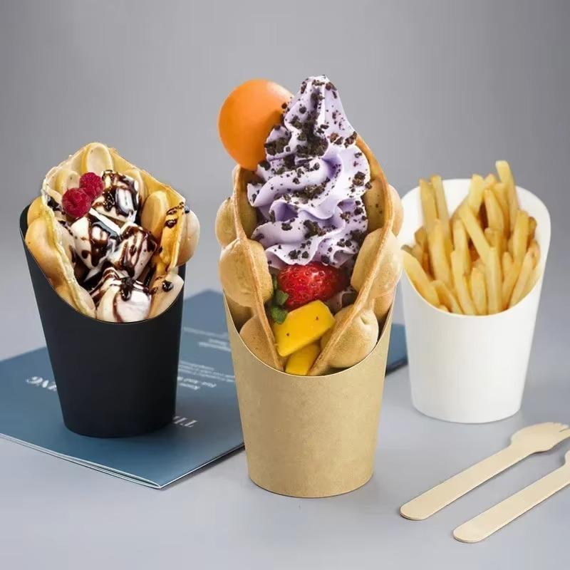 25/50/100pcs 14oz Disposable Egg Cup French Fries Holder Kraft Paper French Fry Cup Snack Dessert Potato Chip Box Party Supplies