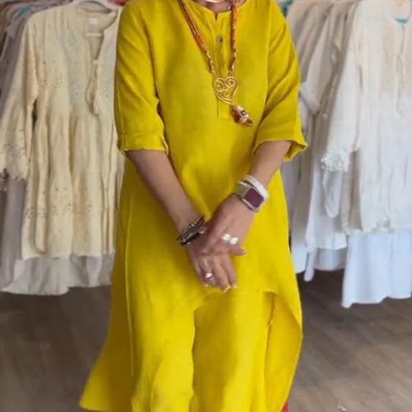 Women's Solid Color Casual Cotton Linen Long-Sleeved Summer Set