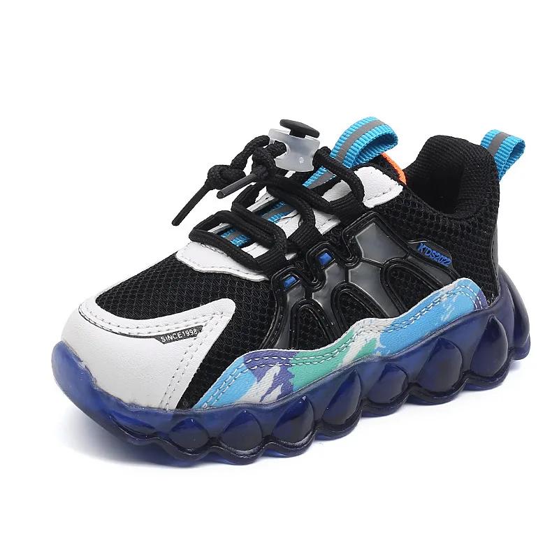 Breath Man Sneakers Comfort Versatile Girl Shoes Flash Lights Daily Girl Sneaker Thick Soled Mesh Child Shoe Classic Casual Shoe