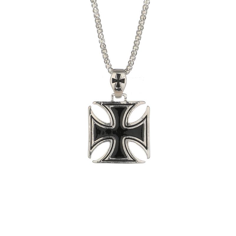 Environmentally Friendly Materials Alloy Jewelry Fashion Black Drop Gel Knights Templar Pendant Retro Chain