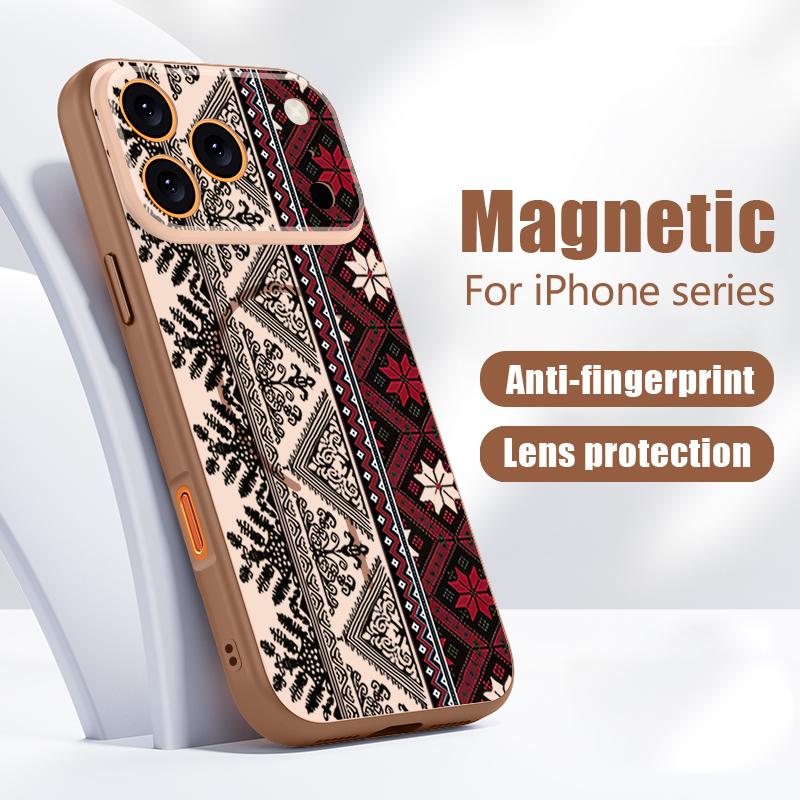 Magnetic For Magsafe Case For iPhone 17 Pro Max European-style Vintage Pattern Skin Feeling Cover For iPhone 16 15 14 13 Pro Max