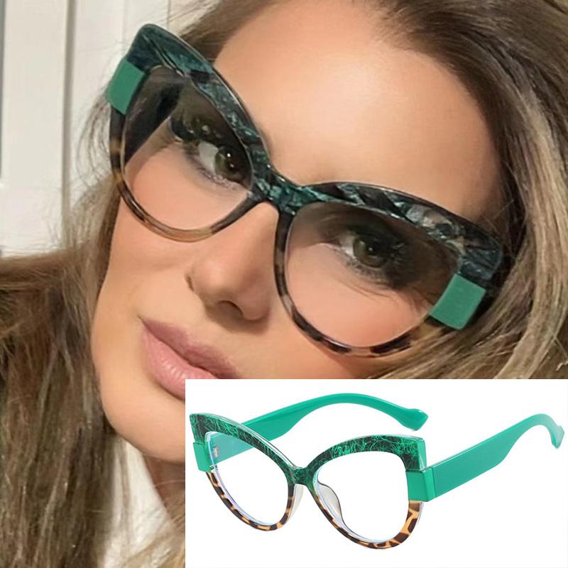 Luxury Oversized Cat Eye Reading Glasses Women Vintage Double Color Frame Anti Blue Light Computer Eyeglasses