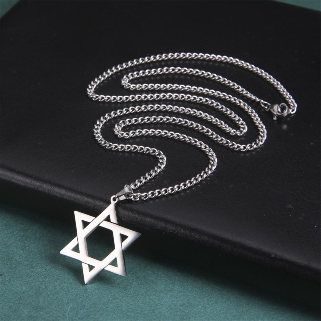

EUEAVAN Star of David Pendant Necklace Women Men Stainless Steel Gold Silver Black Color Classic Six-pointed Star Jewish Jewelry 60cm