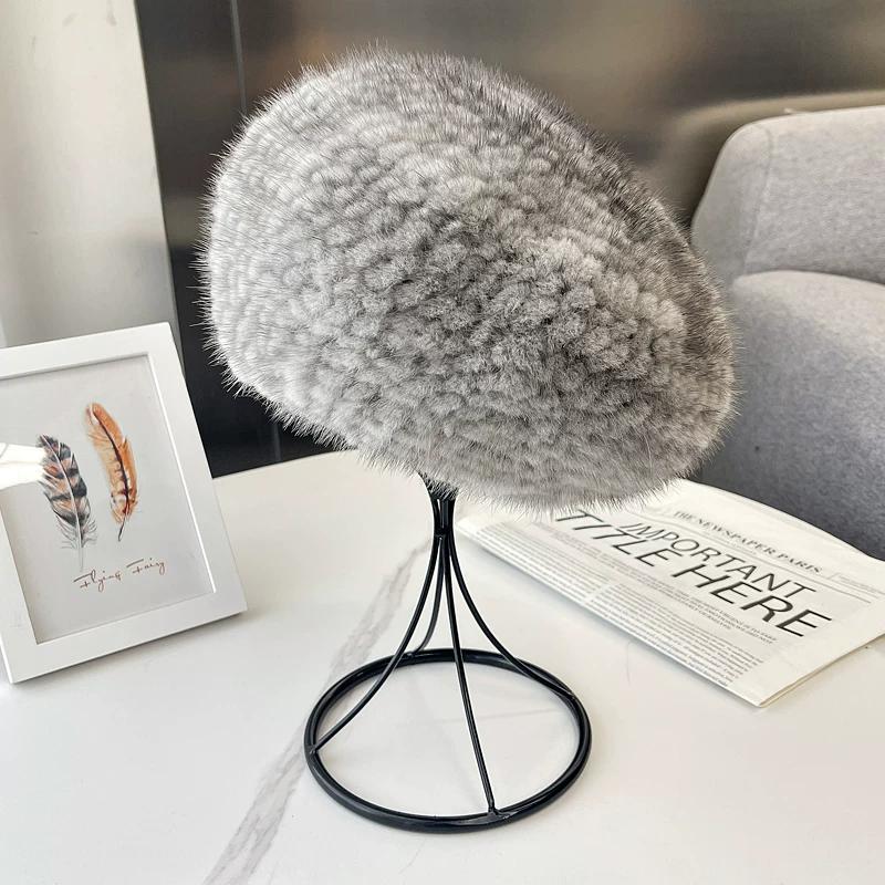 Autumn and Winter New Mink Hair Beret Female Korean Version Fashion Foreign Style Warm Ear Protection Versatile Fur Woven Painter Hat
