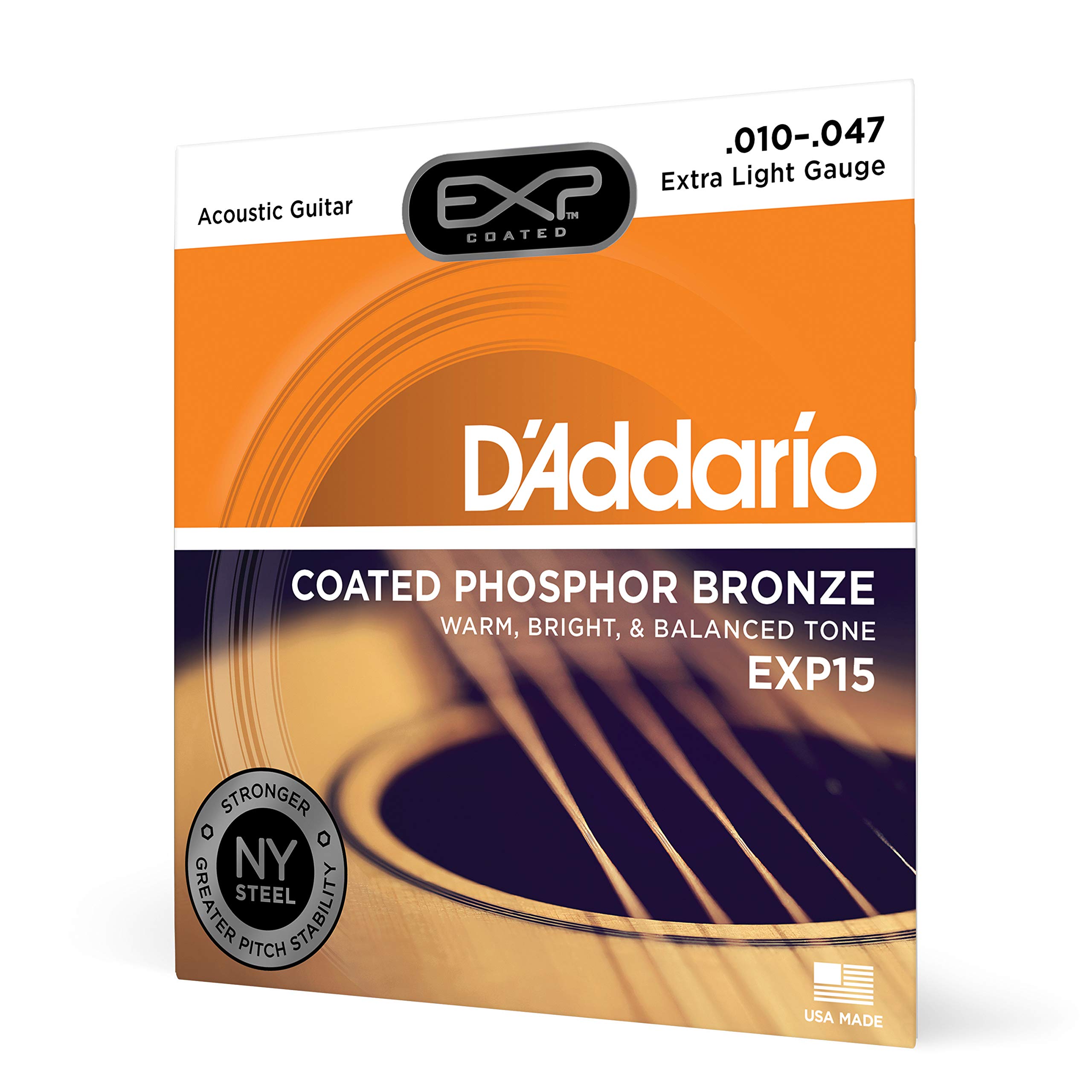 Acoustic Guitar Strings EXP Coating Phosphor Bronze Extra Light EXP15 D Addario .010-.047