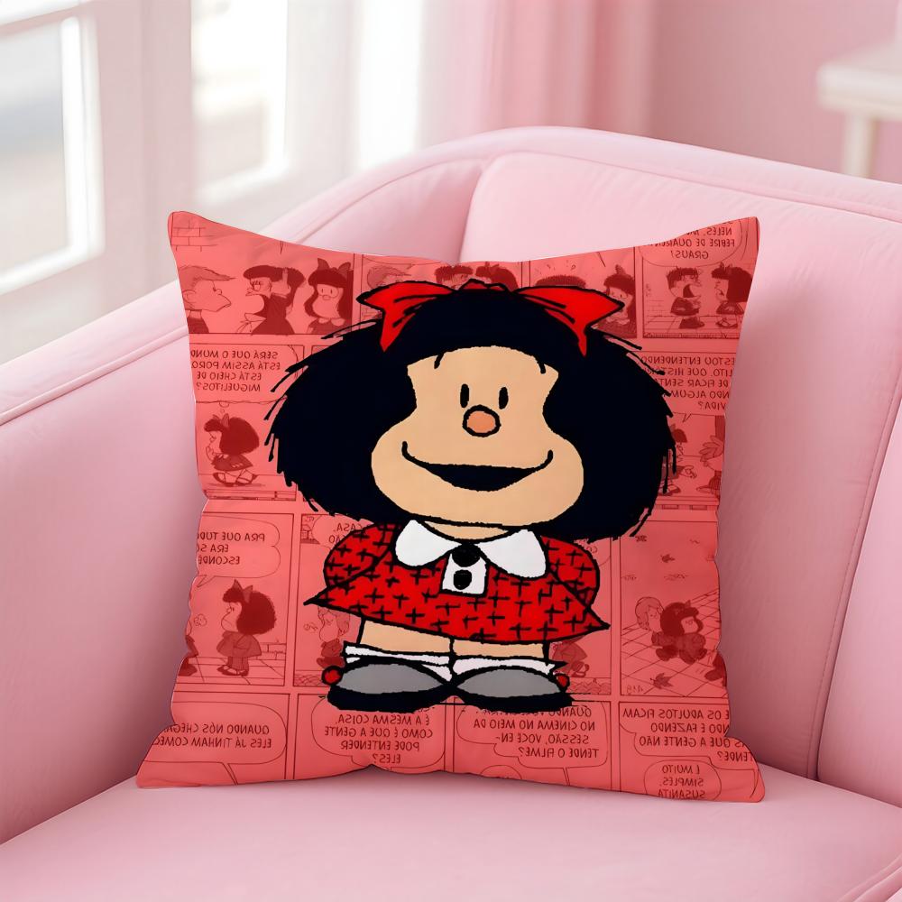 QQuino Cartoon Cute Girl MafaldaM Cushion Cover Pillowcase Short Plush Invisible Zipper Room Sofa Cushion Cover