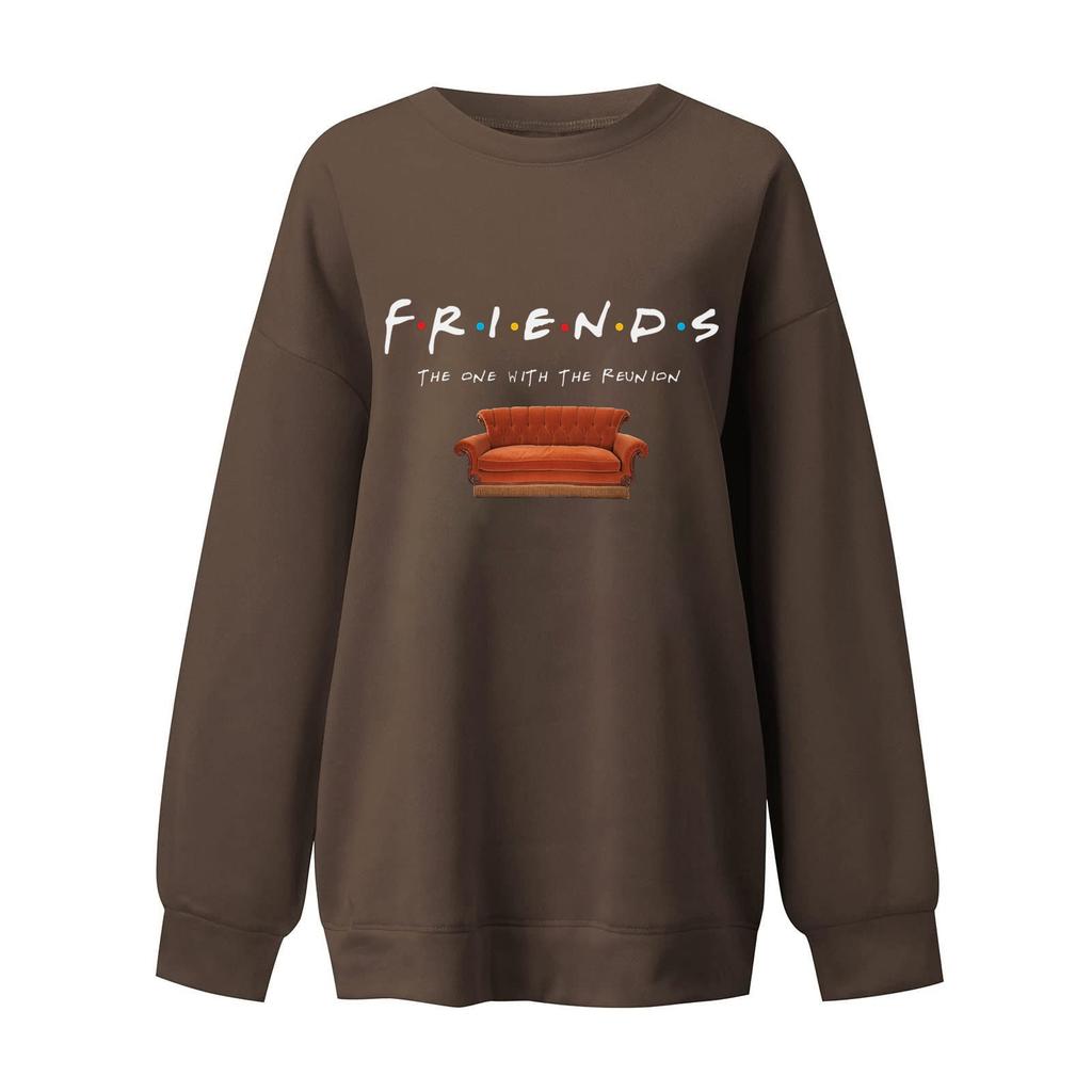 Women's Fashion Casual Long Sleeve Letter Printed Loose Round Neck Pullover Shirt