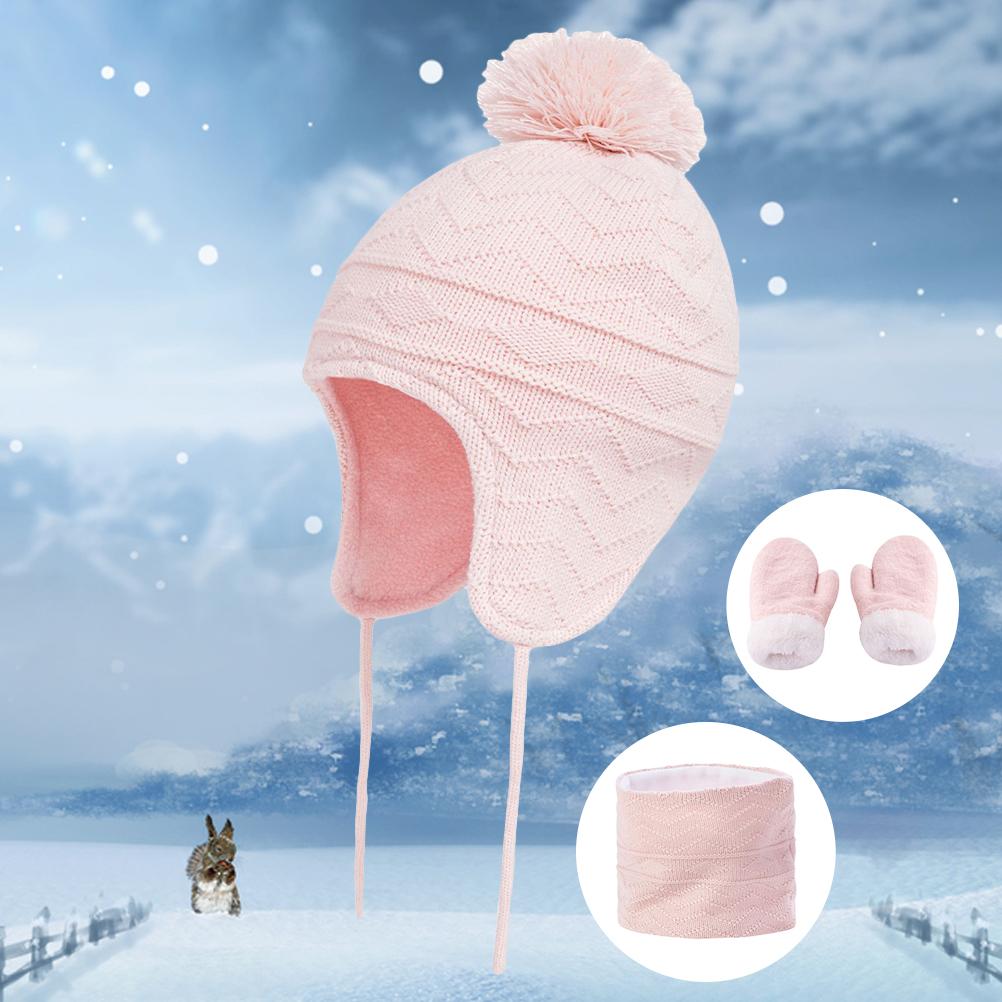 3Pcs Baby Winter Beanie Hat Scarf Gloves Set Knitted Fleece Lined Hat Thick Soft Warm Hat for 1 3 Years Old Kids Boys