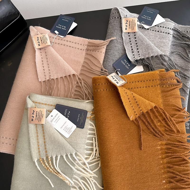 Autumn and winter thickened 100 wool double-sided solid color matching tassel threading scarf, male and female couples, students, small shawl