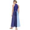 Rhinestone Color Block Mesh Leotard for Women S-XXL: Sleeveless Slit Hem Bodysuit Dress for Lyrical Contemporary Dance Costume