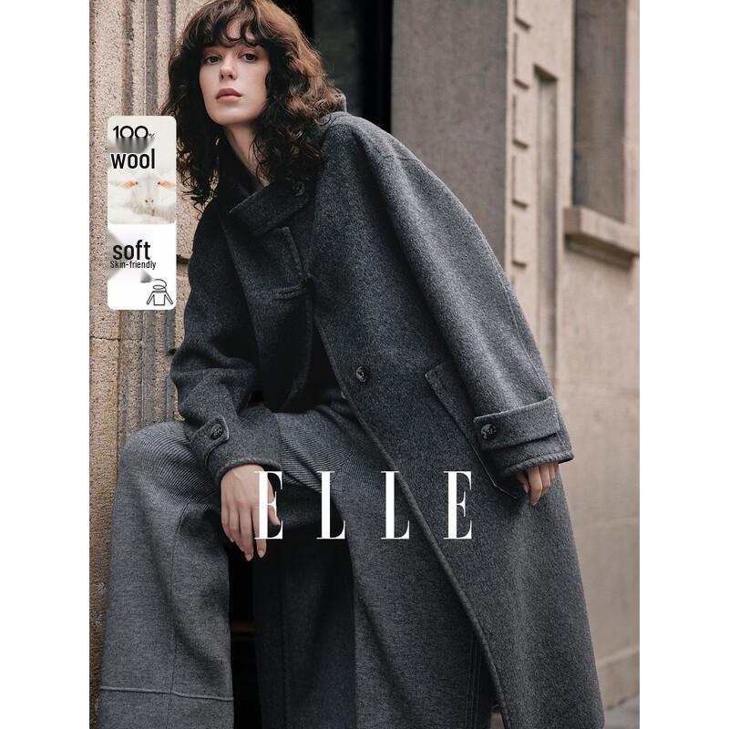 ELLE Women s 100% Lambswool Hooded Long Coat S