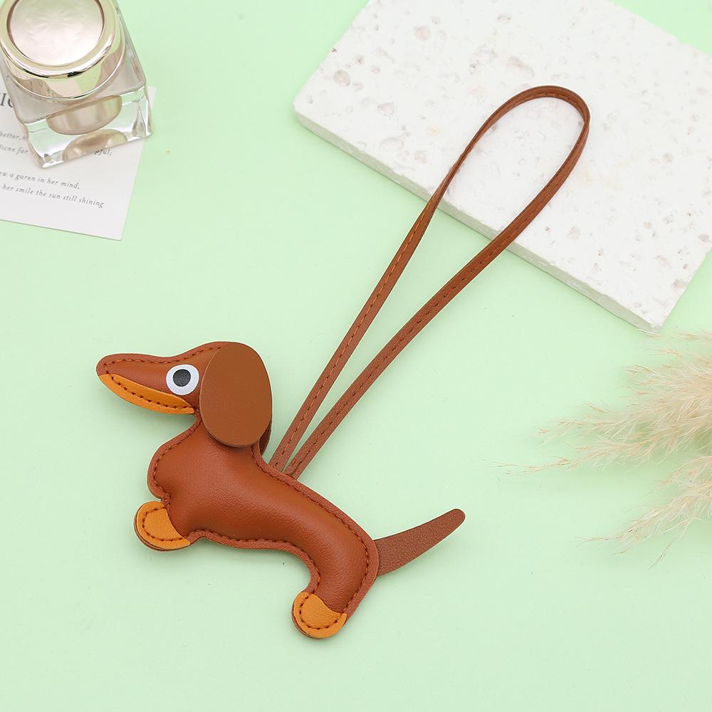 Mini Dachshund Leather Pendant - Cute Cartoon Backpack Charm, Keychain, Car Ornament, Lanyard