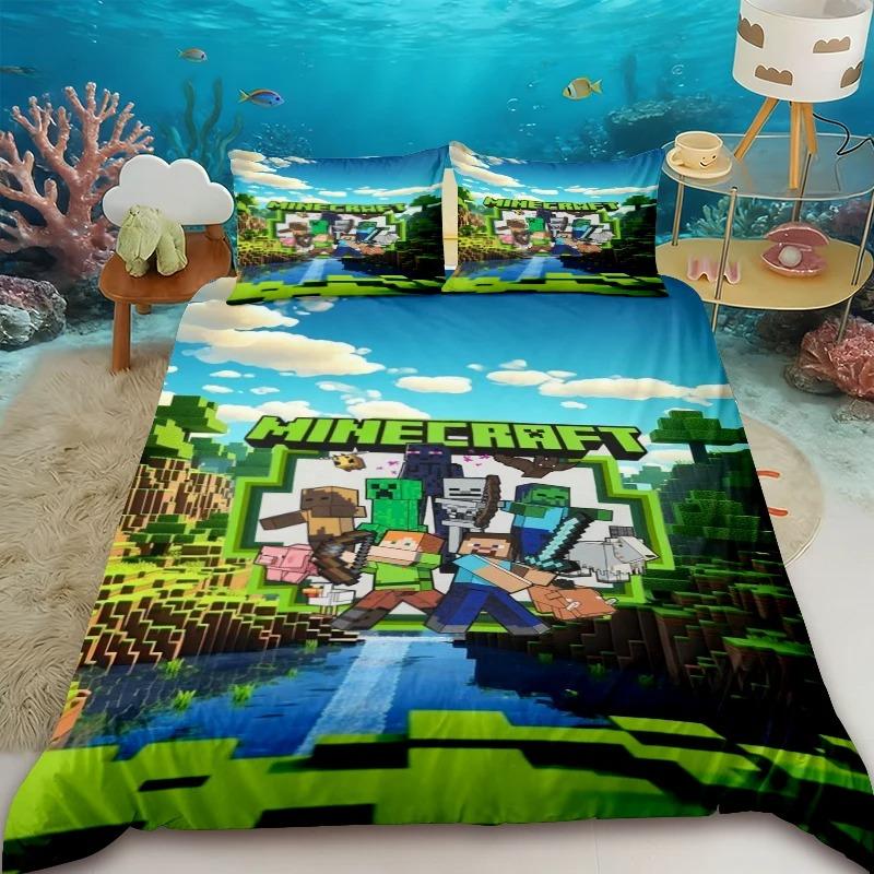 

Cartoon Children Duvet Cover Minecraft Cartoon Quilt Cover Bedding Set Queen King Full Size with 1/2 Pillocase Bedroom 135x200cm