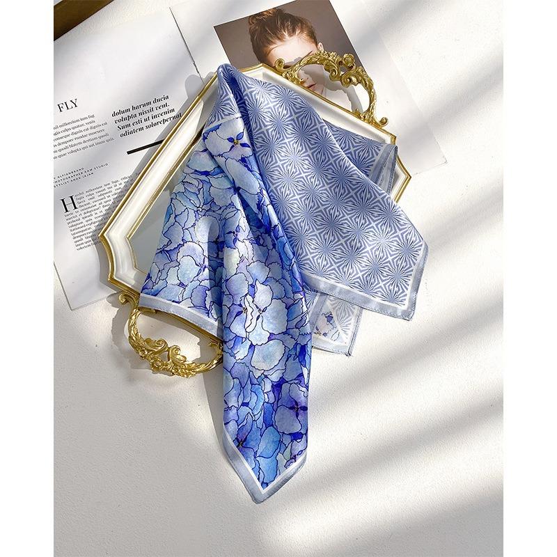 New Silk Silk Scarf Women's Spring Fashion Elegant Peony Plain Crepe Satin Silk Scarf 100% Mulberry Silk Square Scarf 53 Silk Scarf