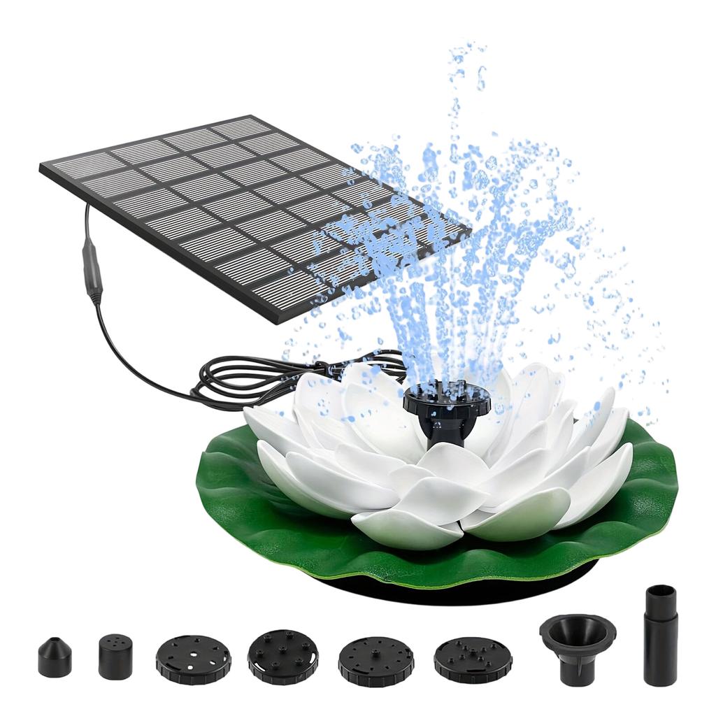 1.5W Lotus Solar Bird Bath Fountains with 6 Nozzles Solar Fountain Water Pump for Garden Pond Pool Fish Tank and Outdoor
