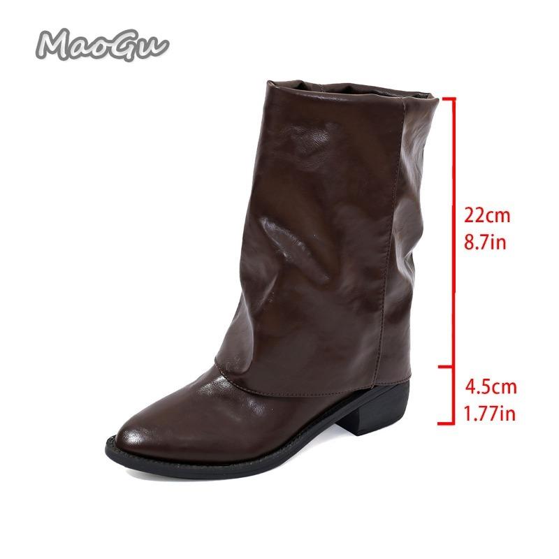 Fashion Retro Pointed Toe Mid Heel Fashion Boots for Women Autumn 2025 New British Style Mid-Calf Boots PU Leather Slip On Botas Mujer