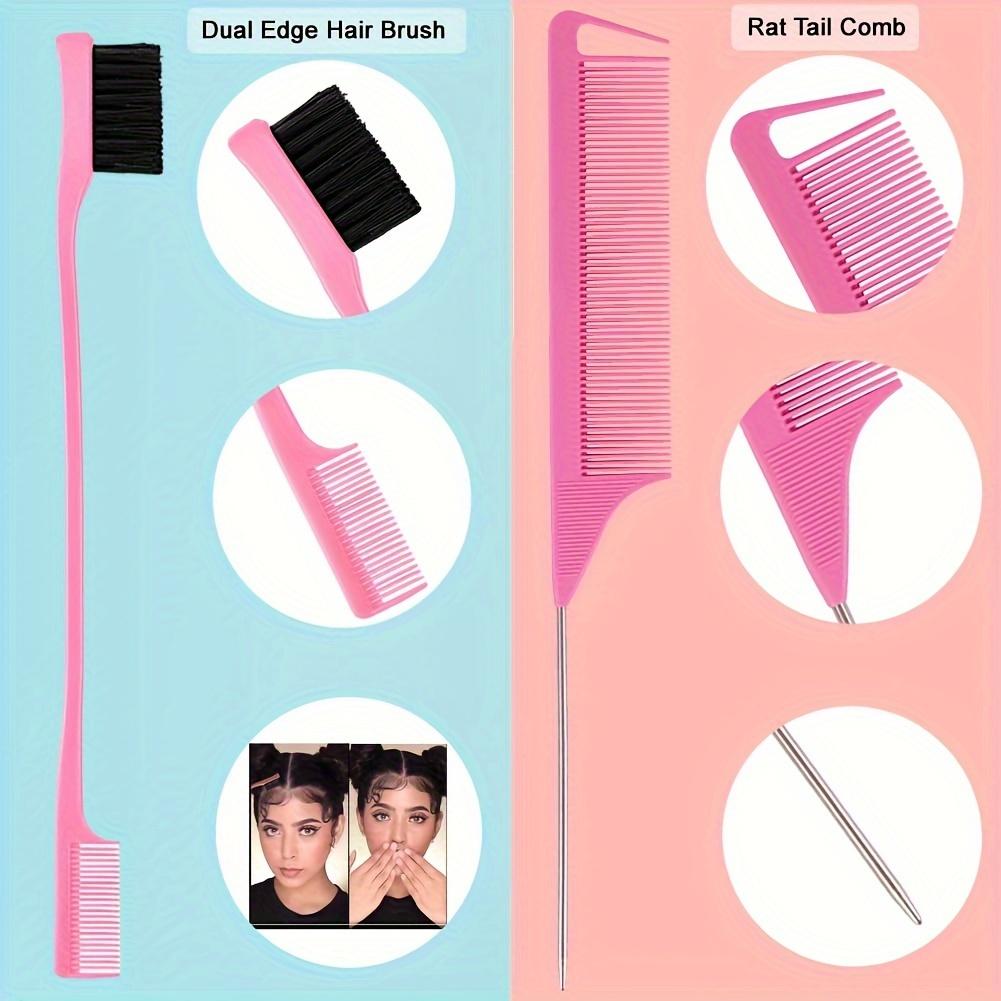 8 Pcs Hair Styling Brush and Comb Set with 4 Topsy Tail Tools, Bristle Teasing Brush, Edge Brush, 2 Metal Pin Rat Tail Combs