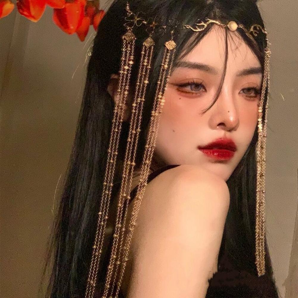 Vintage Crystal Long Tassel Forehead Ornament Headband Tassel Eyebrow Center Pendant Hair Ornament