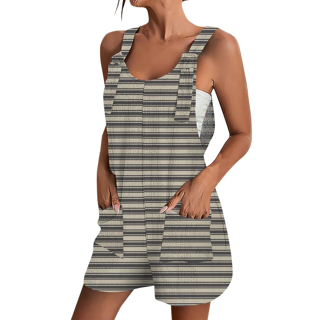 Womens Summer Casual Sleeveless Romper Loose Striped Tied Shorts Overalls Jumpsuit With Pockets 2025 Clothes