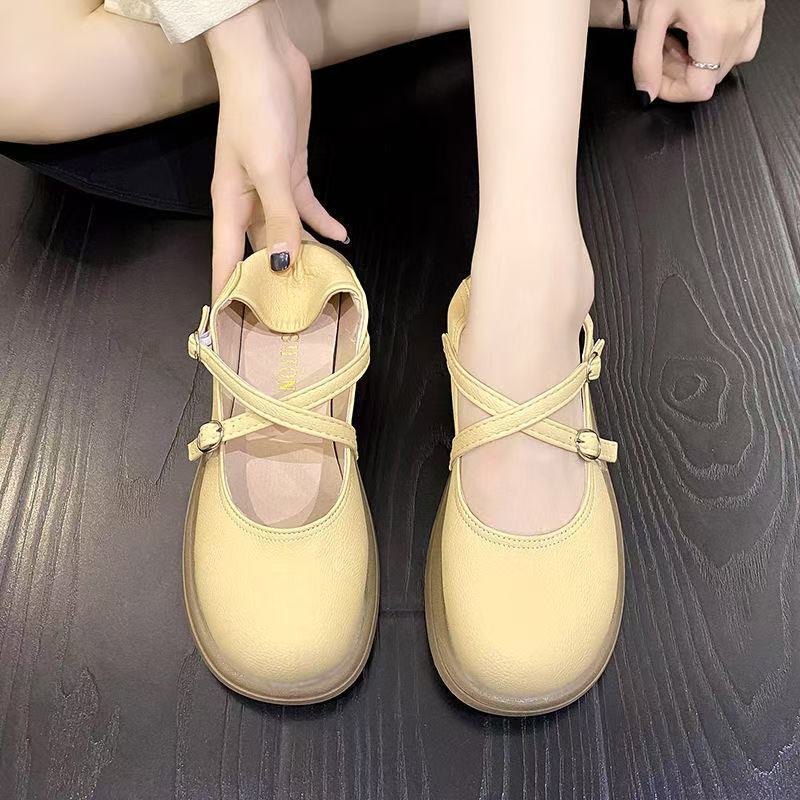 Xiaoxiangfeng Mary Jane Small Leather Shoes Women's Models 2025 Spring and Summer New Thick-soled Thank You Shallow Mouth Comfortable Cross-strap Sing