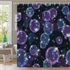 1Pc Cosmic Bubbles Bath Curtain - Whimsical Space Theme With Glowing Blue Purple Yellow Orbs & Twinkling Starry Night Sky Design