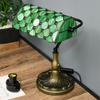 Stained Glass Table Lamp, Vintage Lamp with Green Handmade Shade, Metal Base, Antique Bedside Lamp for Bedroom Living Room Home Decoration