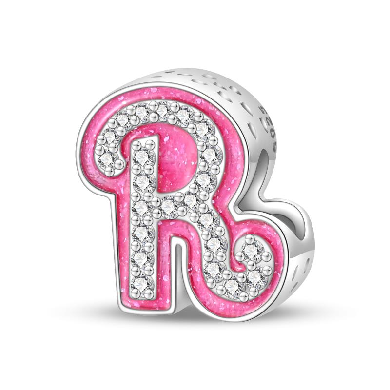 A-Z 26 Alphabet Charms Copper English Letters Charm Pave Pink Cz Fit Pan Original Bracelets Diy Jewelry For Women