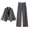 A Two-piece Set of Stylish Casual Suit Jackets and Wide-leg Pants for Plus-size Women's Autumn and Winter