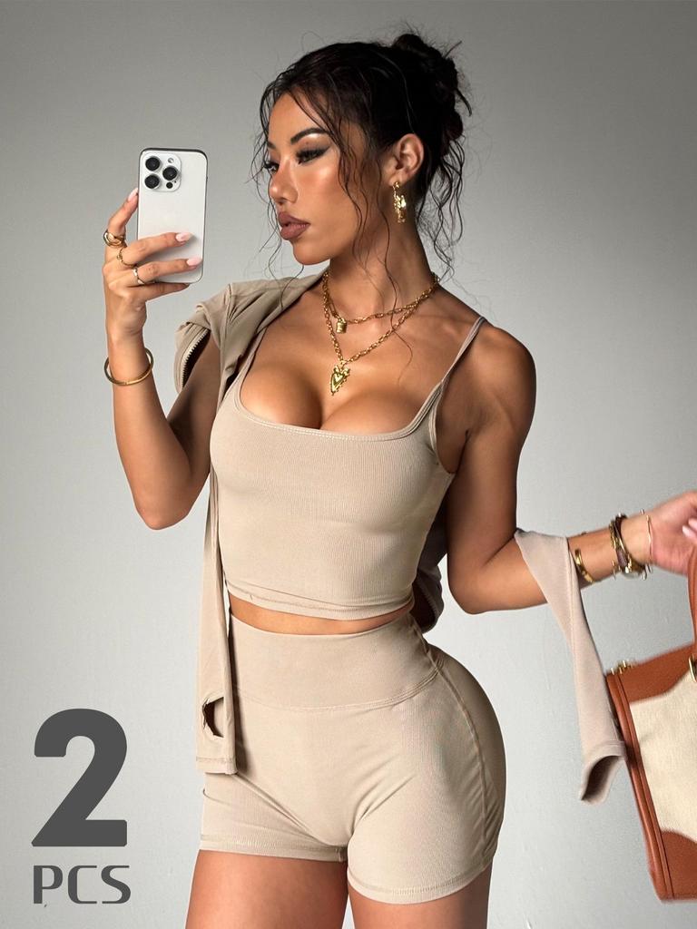 Solid Color Yoga Set: Three-Piece Outfit with Underwear, Pants, and Waist Cincher for Slimming and Body Shaping Fitness.