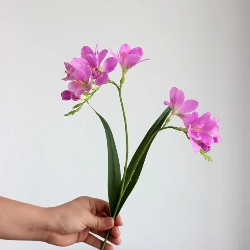 

3pc Artificial Vanilla Orchid Flower Hand Feel Moisturizing Wedding Party Floral Arrangements Home Table Decor 3D 2 Branches 3pc фиолетовый