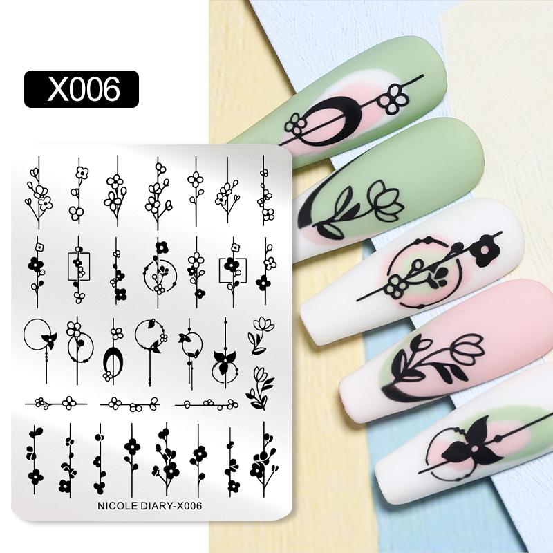 NICOLE DIARY Leopard Flower Nail Stamping Plate Image Transfer Template Geometry Leaf Stainless Steel Stencil Nail Printing Tool