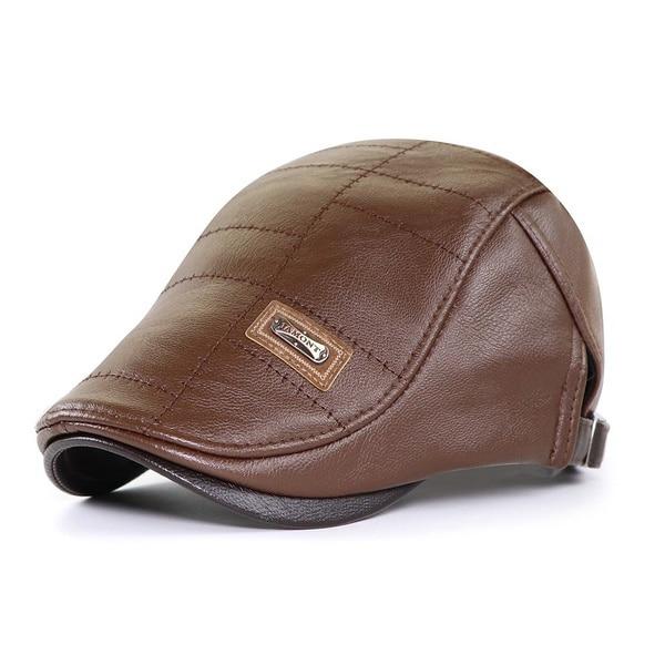 

PU Leather Newsboy Hats Men Cap Plain Duckbill Visor Peaked Hat Autumn Winter Warm Flat Forward Caps Beret Gatsby Hats Berets