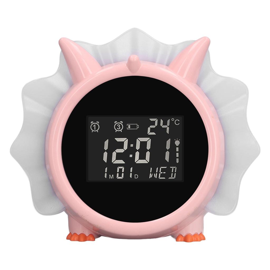 Budzik Różowy Kształt Dinozaura Wielofunkcyjny Przyłóżkowy LED Elektroniczny Budzik