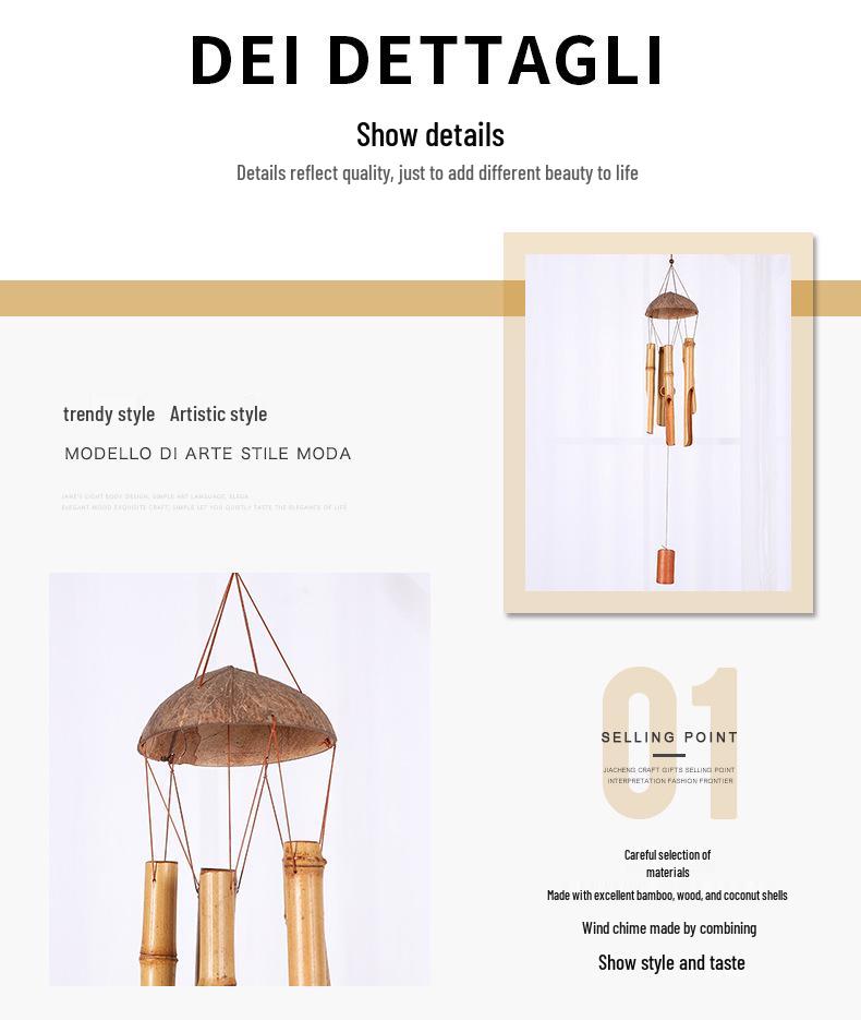 Creative Retro Coconut Shell Bamboo Wind Chime – Chinese Style Hanging Décor for Homes & Scenic Areas