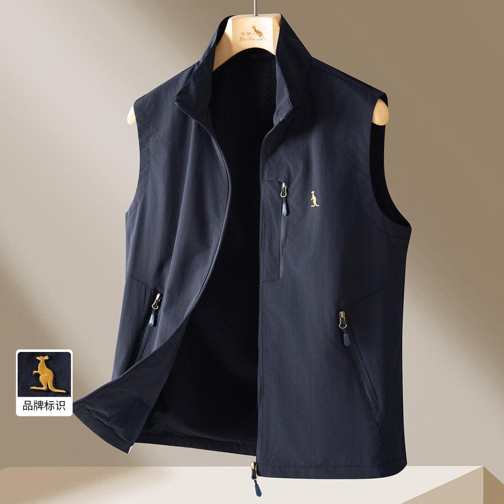 [Fashionable thin outfit] Spring sports stand up collar vest jacket for men's casual vest and men's vest