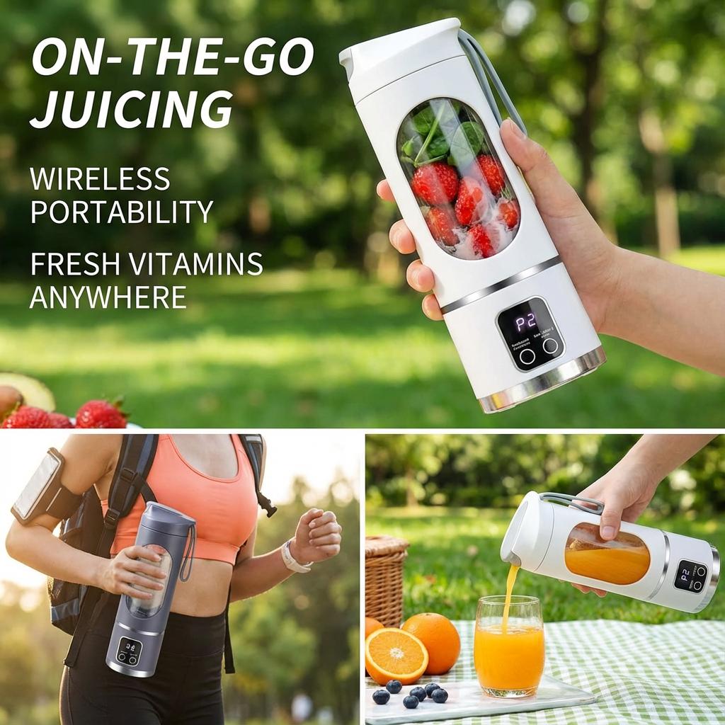 Mini Electric Juicer with Powerful Motor 450ML Large Capacity Digital Display Crushed Ice Household Charging Juice Cup